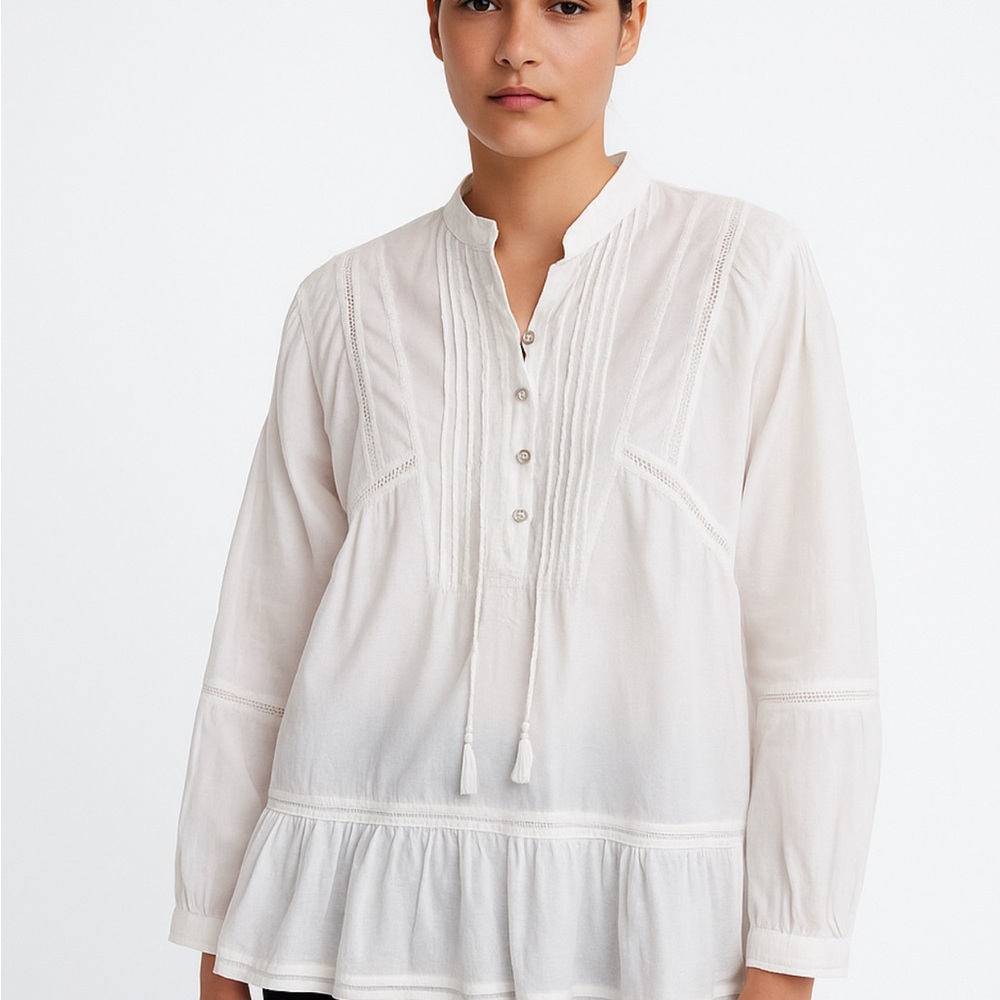 Zara Basic White Boho Peasant Blouse Women’s Size L Elegant White Women's